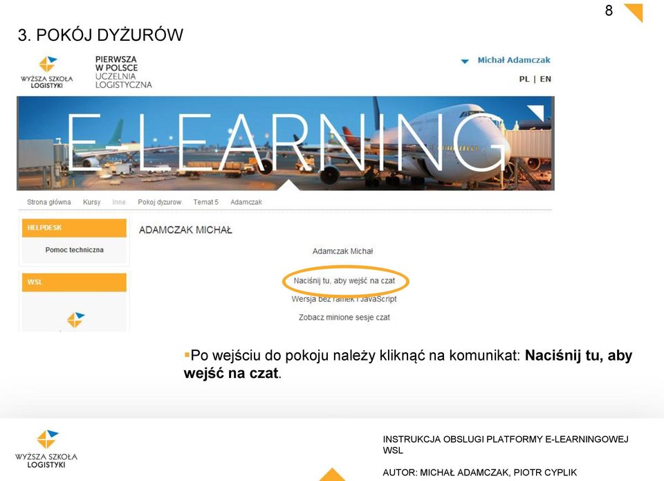 kliknąć na komunikat: