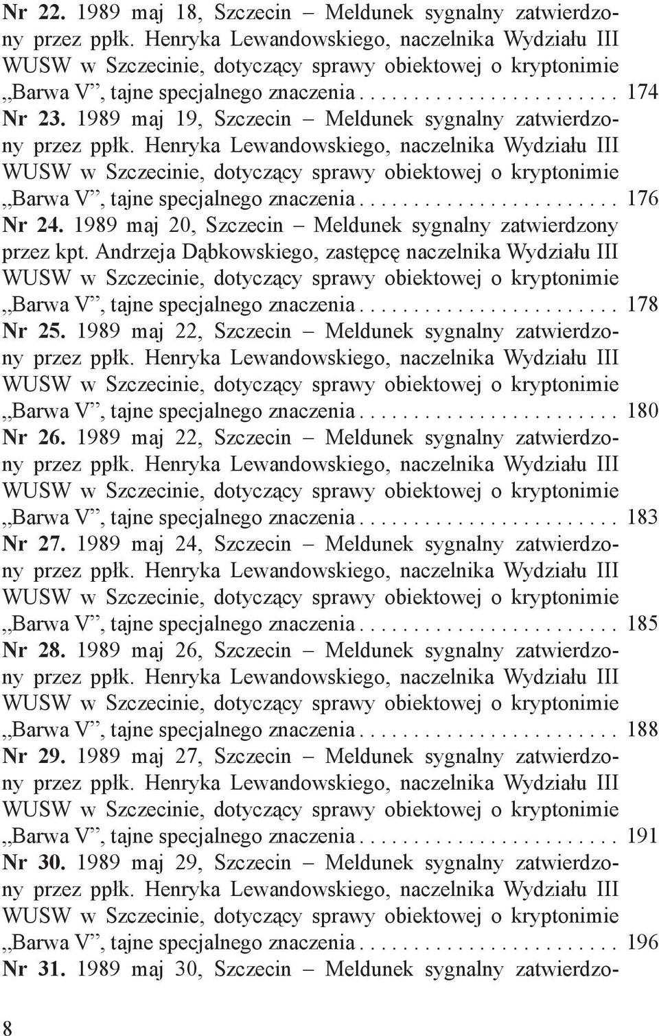 1989 maj 19, Szczecin Meldunek sygnalny zatwierdzony przez ppłk.
