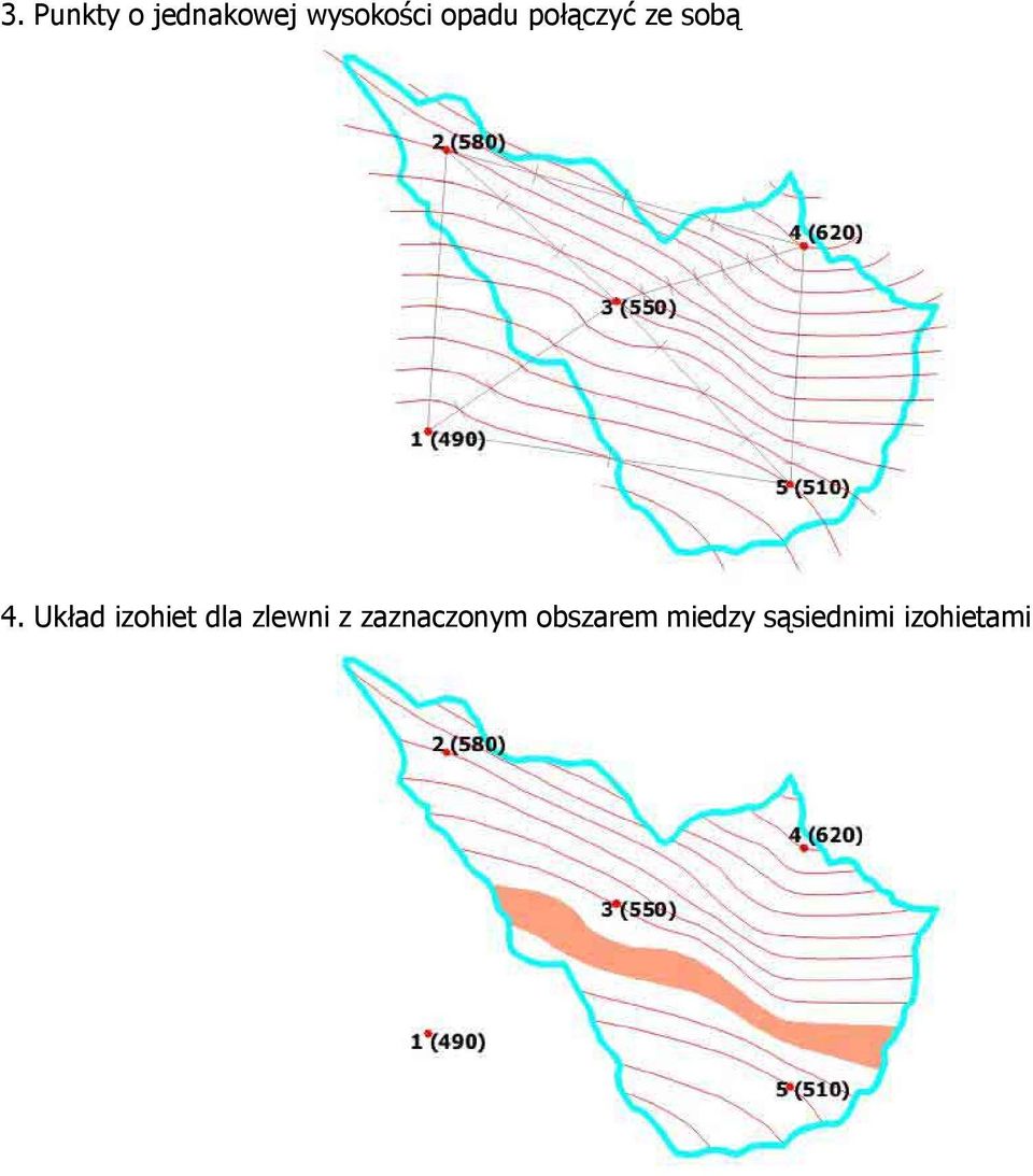 Układ izohiet dla zlewni z