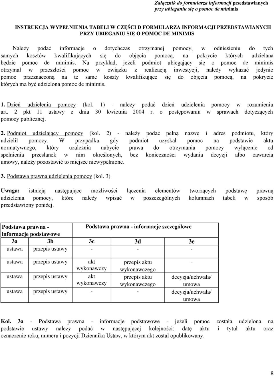 Na przykład, jeżeli podmiot ubiegający się o pomoc de minimis otrzymał w przeszłości pomoc w związku z realizacją inwestycji, należy wykazać jedynie pomoc przeznaczoną na te same koszty kwalifikujące