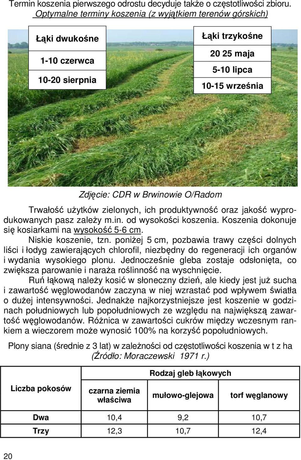 użytków zielonych, ich produktywność oraz jakość wyprodukowanych pasz zależy m.in. od wysokości koszenia. Koszenia dokonuje się kosiarkami na wysokość 5-6 cm. Niskie koszenie, tzn.