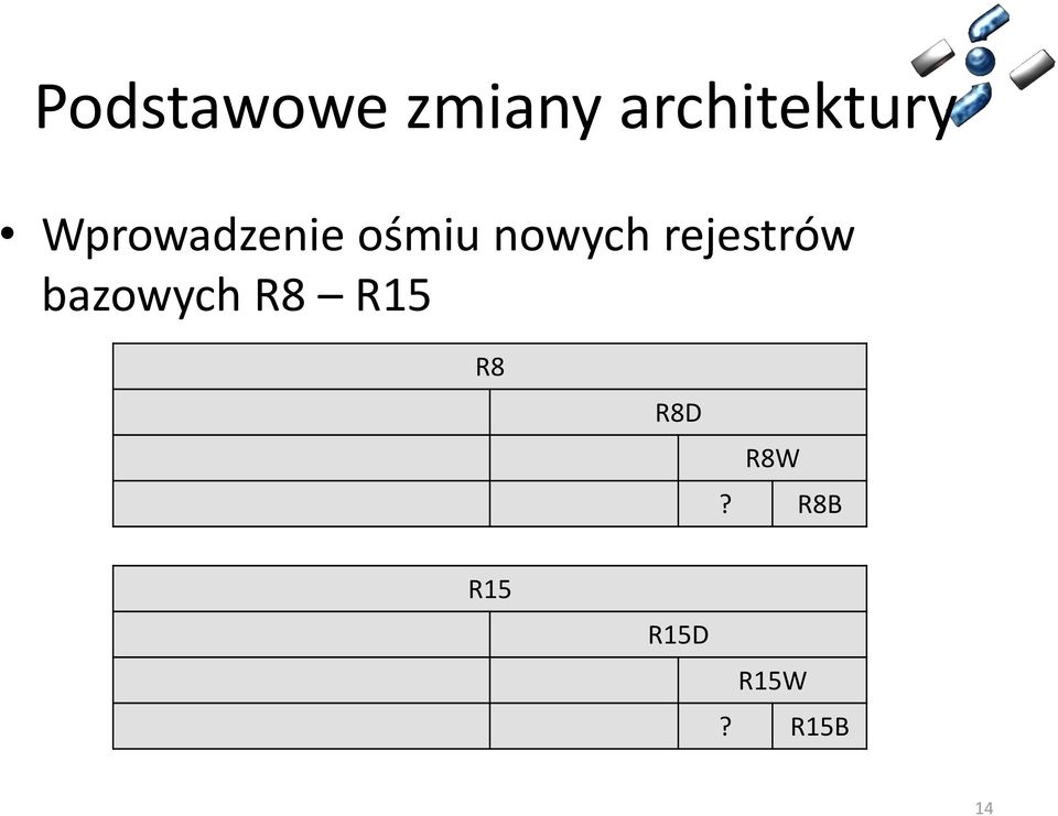 rejestrów bazowych R8 R15 R8