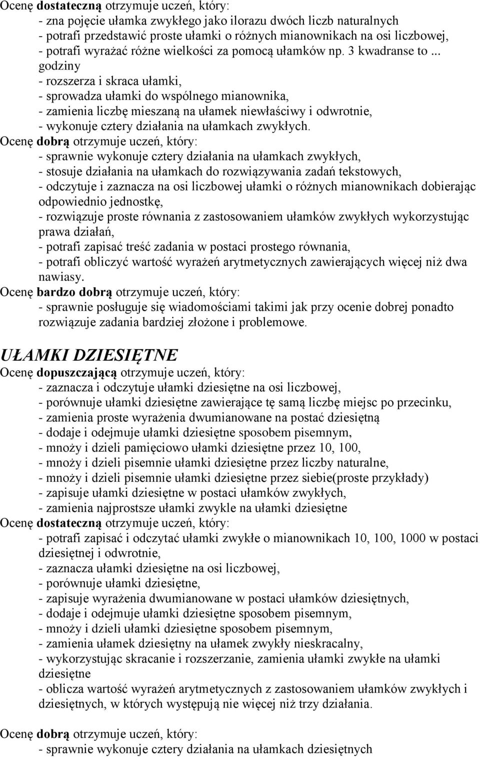 .. godziny - rozszerza i skraca ułamki, - sprowadza ułamki do wspólnego mianownika, - zamienia liczbę mieszaną na ułamek niewłaściwy i odwrotnie, - wykonuje cztery działania na ułamkach zwykłych.