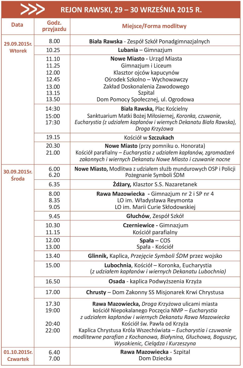 40 Bia³a Rawska - Zespó³ Szkó³ Ponadgimnazjalnych Lubania Gimnazjum Nowe Miasto - Urz¹d Miasta Gimnazjum i Liceum Klasztor ojców kapucynów Oœrodek Szkolno Wychowawczy Zak³ad Doskonalenia Zawodowego