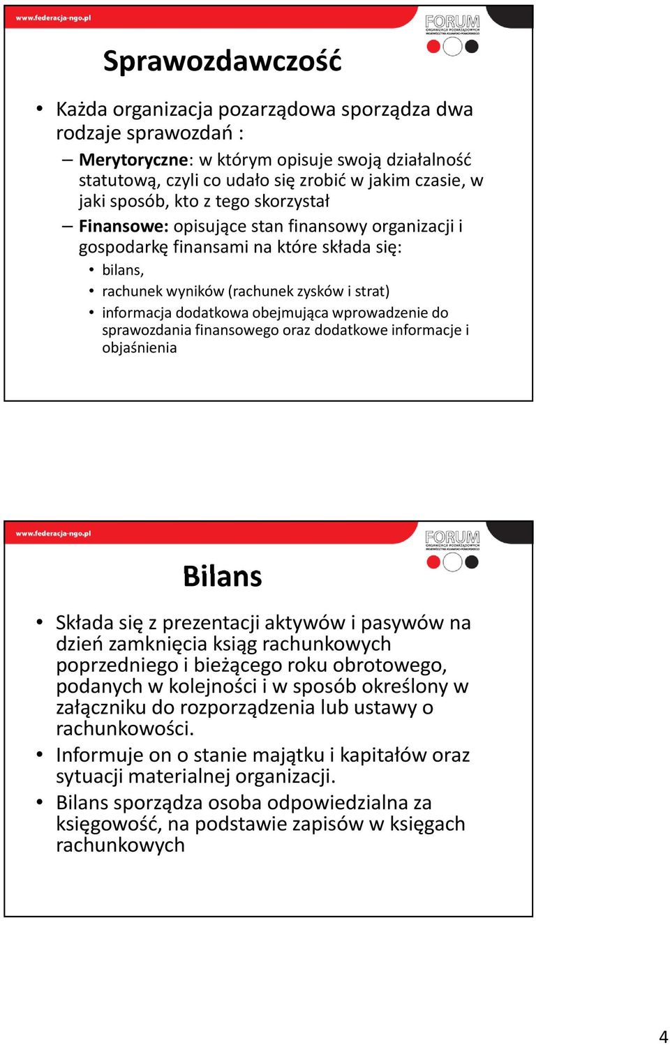 wprowadzenie do sprawozdania finansowego oraz dodatkowe informacje i objaśnienia Bilans Składa się z prezentacji aktywów i pasywów na dzień zamknięcia ksiąg rachunkowych poprzedniego i bieżącego roku