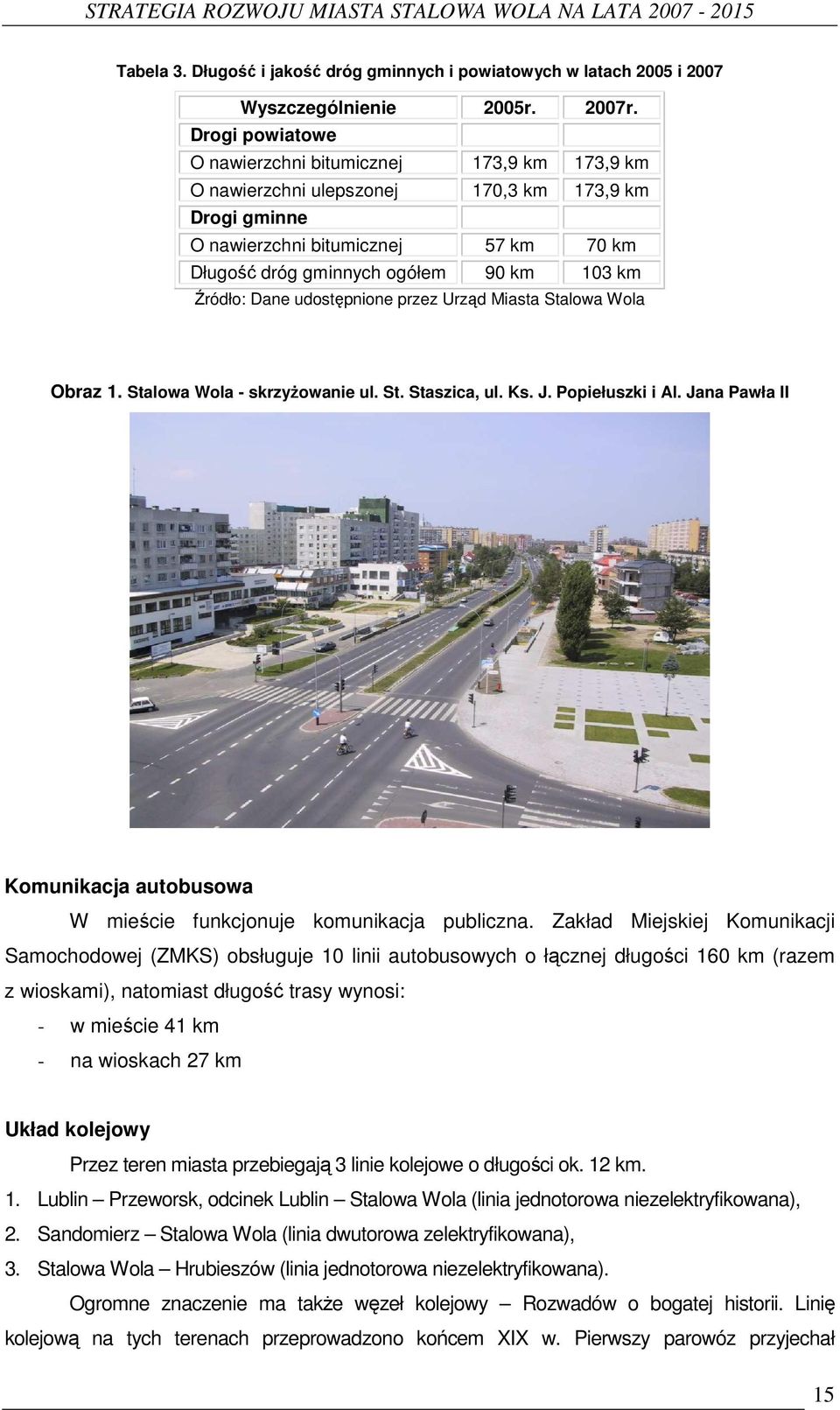 Źródło: Dane udostępnione przez Urząd Miasta Stalowa Wola Obraz 1. Stalowa Wola - skrzyŝowanie ul. St. Staszica, ul. Ks. J. Popiełuszki i Al.