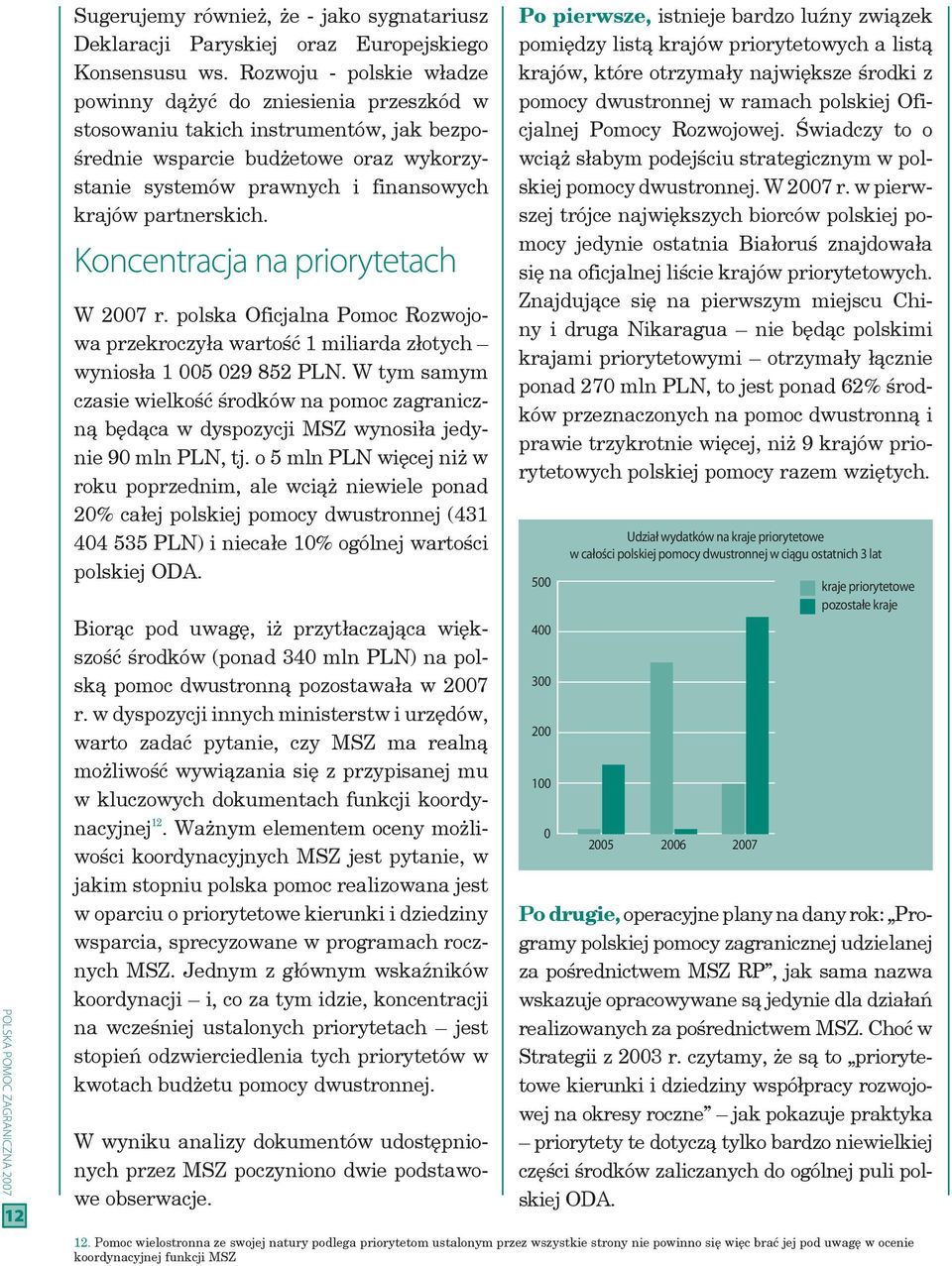 partnerskich. Koncentracja na priorytetach W 2007 r. polska Oficjalna Pomoc Rozwojowa przekroczyła wartość 1 miliarda złotych wyniosła 1 005 029 852 PLN.