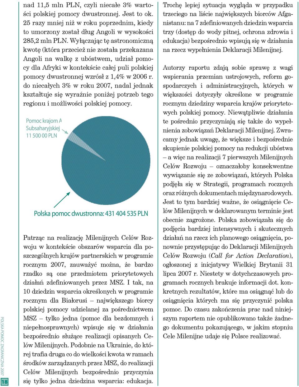 r. do niecałych 3% w roku 2007, nadal jednak kształtuje się wyraźnie poniżej potrzeb tego regionu i możliwości polskiej pomocy.