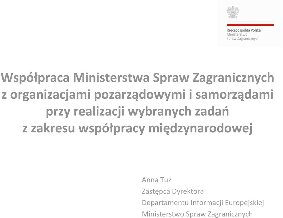 zakresu współpracy międzynarodowej Anna Tuz Zastępca Dyrektora