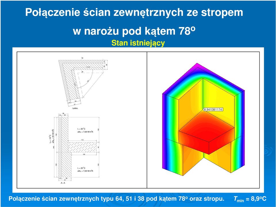 i = 20 C 2 alfa i = 7,69 W/m K 113 100 100 40 100 o t i = 20 C 2 alfa i = 7,69 W/m K 12 39 51