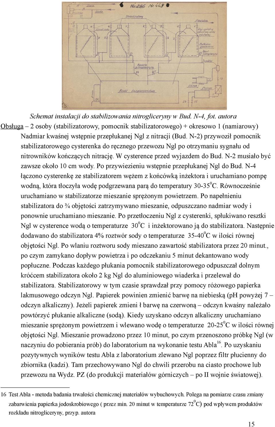 N-2) przywoził pomocnik stabilizatorowego cysterenka do ręcznego przewozu Ngl po otrzymaniu sygnału od ów kończących nitrację. W cysterence przed wyjazdem do Bud.