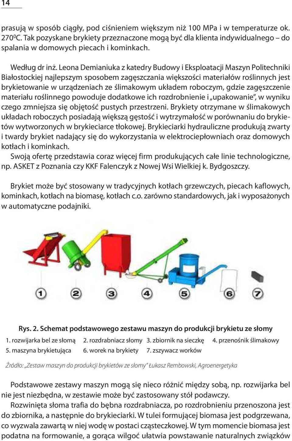 Leona Demianiuka z katedry Budowy i Eksploatacji Maszyn Politechniki Białostockiej najlepszym sposobem zagęszczania większości materiałów roślinnych jest brykietowanie w urządzeniach ze ślimakowym