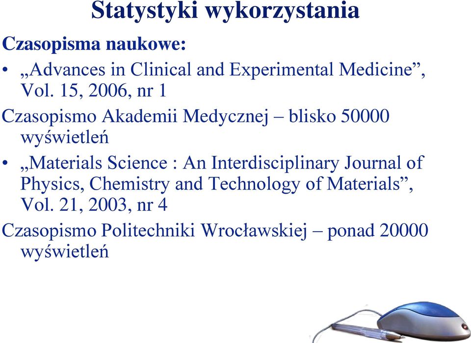 15, 2006, nr 1 Czasopismo Akademii Medycznej blisko 50000 wyświetleń Materials Science
