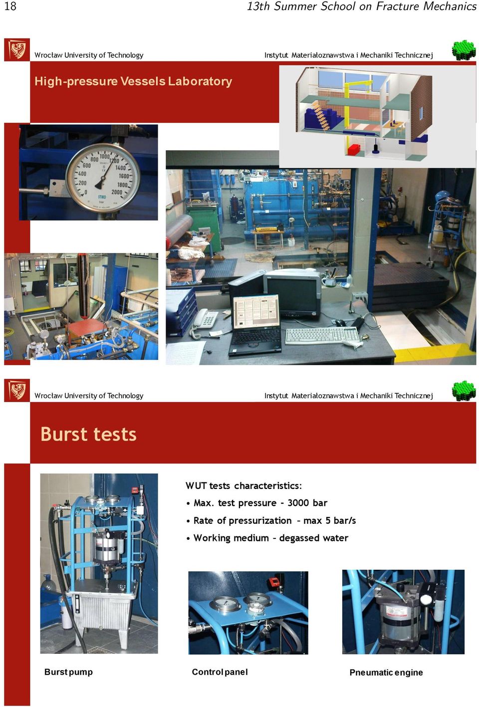 test pressure - 3000 bar Rate of pressurization max 5 bar/s