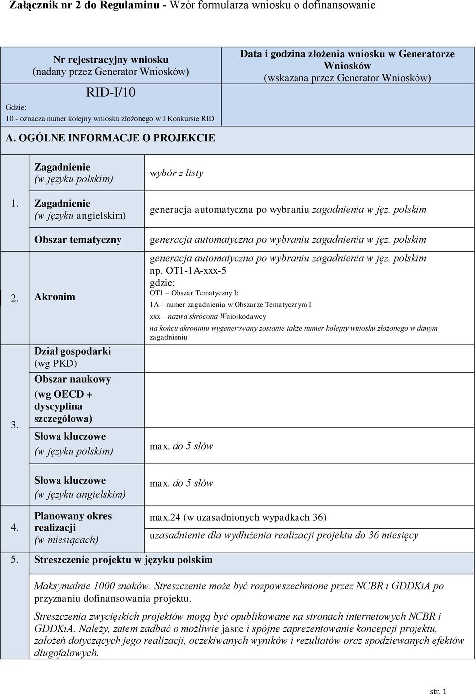 Zagadnienie (w języku polskim) Zagadnienie (w języku angielskim) Obszar tematyczny wybór z listy generacja automatyczna po wybraniu zagadnienia w jęz.