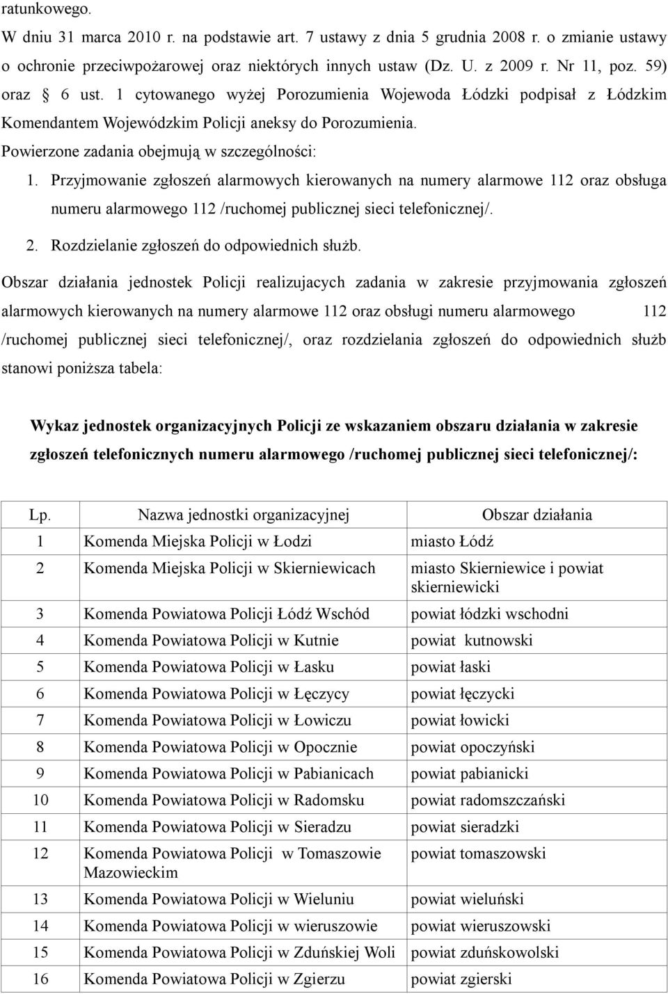 Przyjmowanie zgłoszeń alarmowych kierowanych na numery alarmowe 112 oraz obsługa numeru alarmowego 112 /ruchomej publicznej sieci telefonicznej/. 2. Rozdzielanie zgłoszeń do odpowiednich służb.