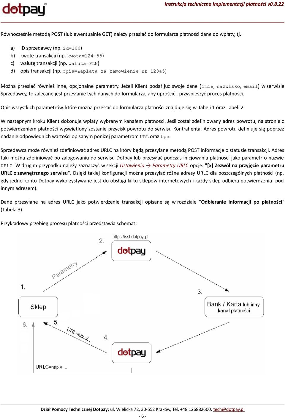 Jeżeli Klient podał już swoje dane (imie, nazwisko, email) w serwisie Sprzedawcy, to zalecane jest przesłanie tych danych do formularza, aby uprościć i przyspieszyć proces płatności.