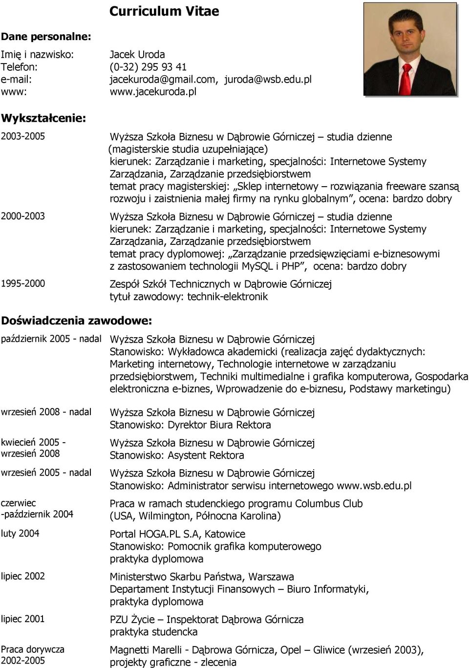 pl Wykształcenie: 2003-2005 studia dzienne (magisterskie studia uzupełniające) kierunek: Zarządzanie i marketing, specjalności: Internetowe Systemy Zarządzania, Zarządzanie przedsiębiorstwem temat