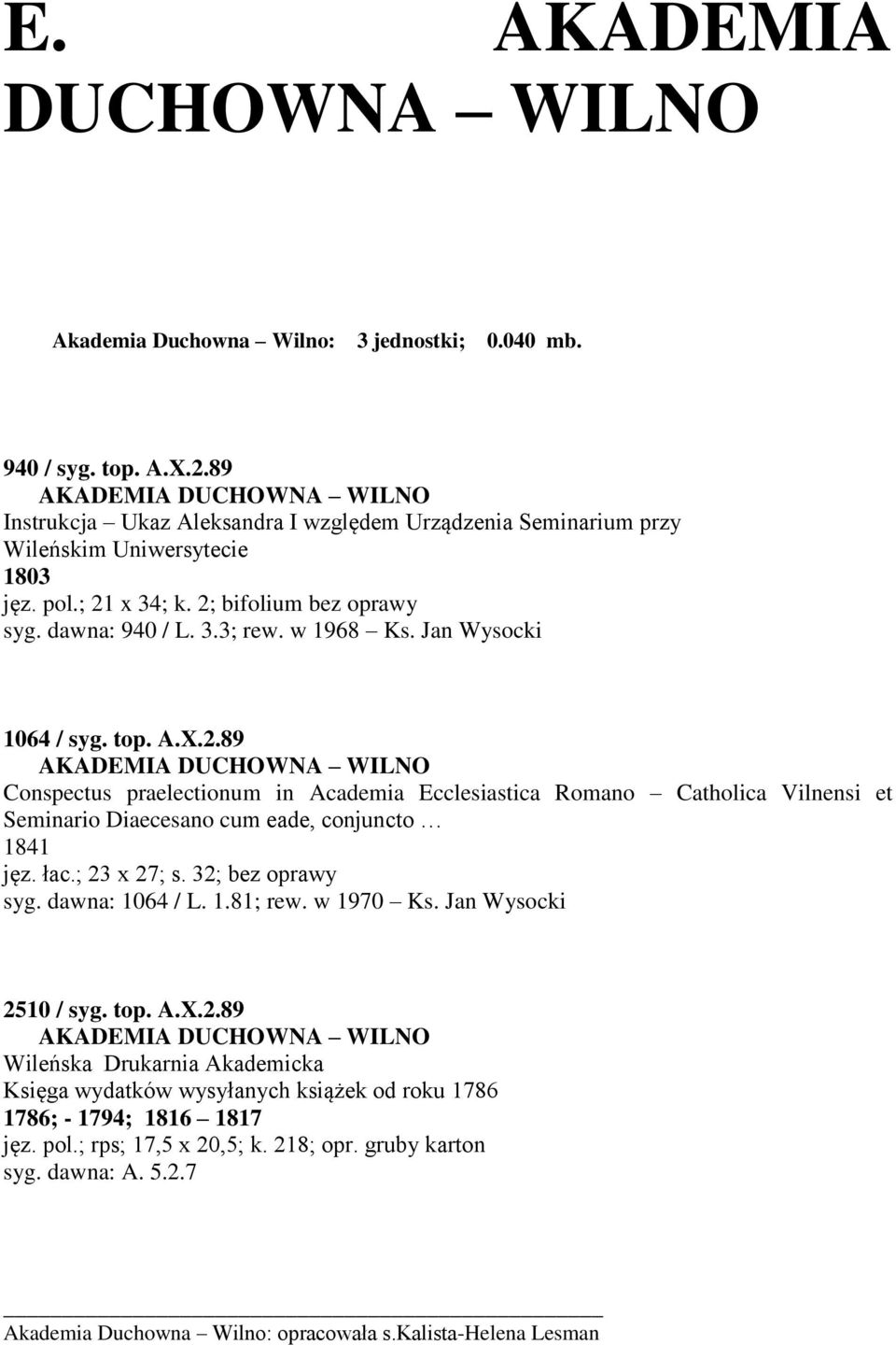 w 1968 Ks. Jan Wysocki 1064 / syg. top. A.X.2.