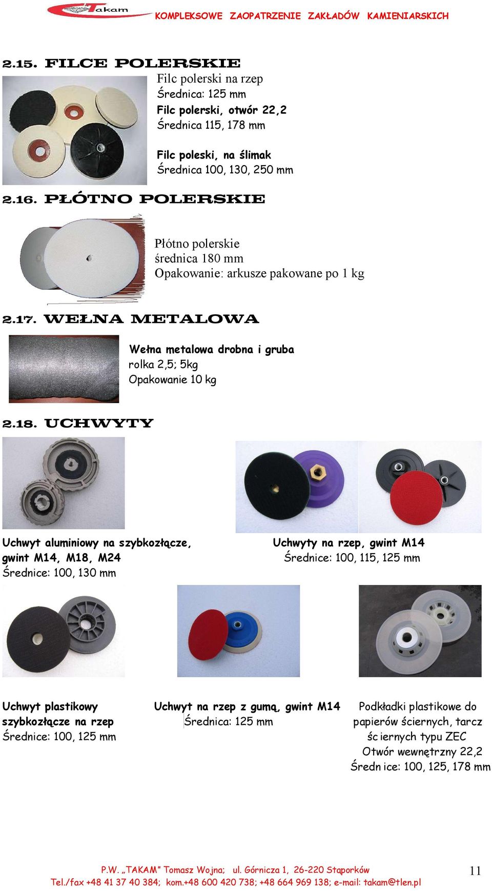 mm Opakowanie: arkusze pakowane po 1 kg 2.17. WEŁNA METALOWA Wełna metalowa drobna i gruba rolka 2,5; 5kg Opakowanie 10 kg 2.18.