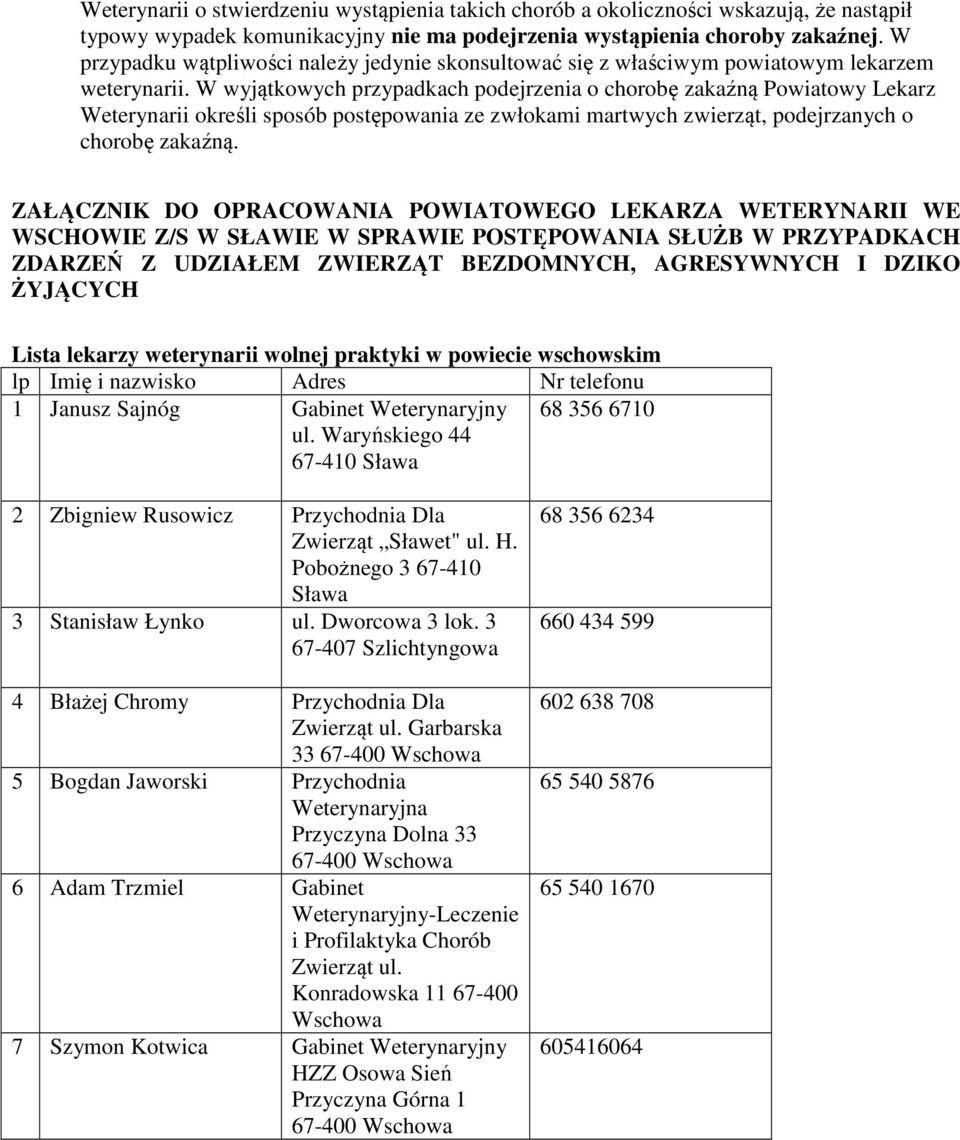 W wyjątkowych przypadkach podejrzenia o chorobę zakaźną Powiatowy Lekarz Weterynarii określi sposób postępowania ze zwłokami martwych zwierząt, podejrzanych o chorobę zakaźną.