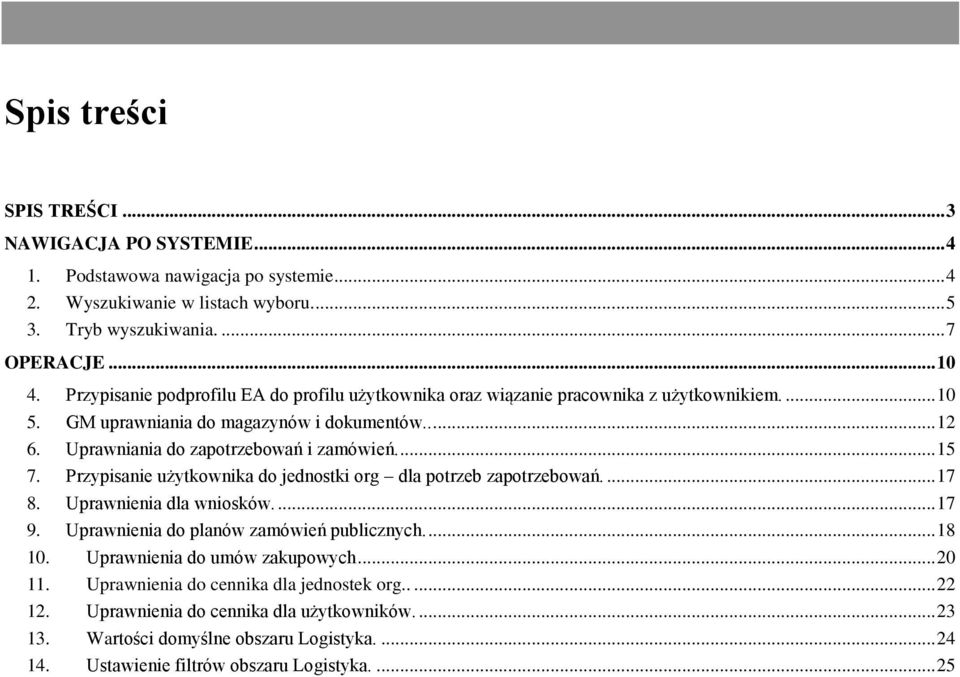 ... 15 7. Przypisanie użytkownika do jednostki org dla potrzeb zapotrzebowań.... 17 8. Uprawnienia dla wniosków.... 17 9. Uprawnienia do planów zamówień publicznych.... 18 10.