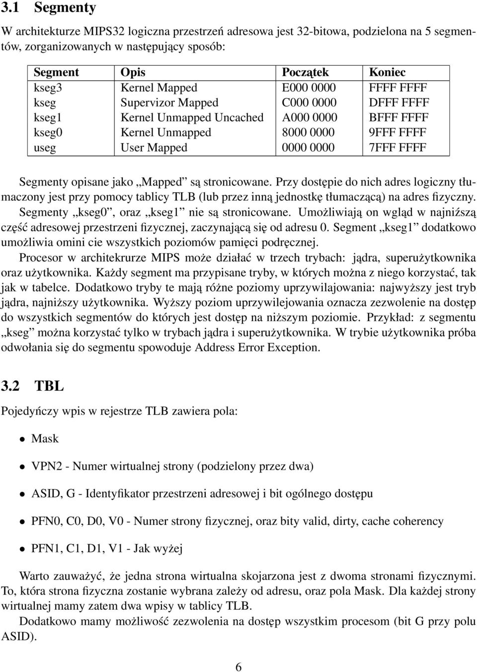 opisane jako Mapped są stronicowane. Przy dostępie do nich adres logiczny tłumaczony jest przy pomocy tablicy TLB (lub przez inną jednostkę tłumaczącą) na adres fizyczny.