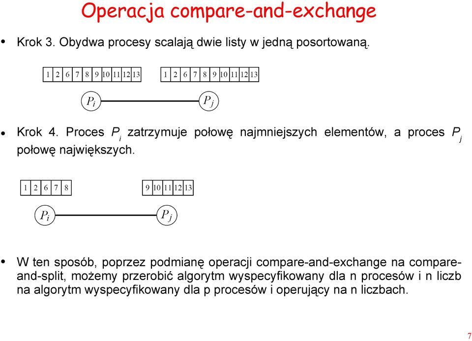 W ten sposób, poprzez podmianę operacji compare-and-exchange na compareand-split, możemy przerobić