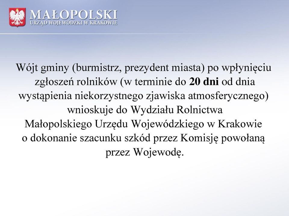 atmosferycznego) wnioskuje do Wydziału Rolnictwa Małopolskiego Urzędu