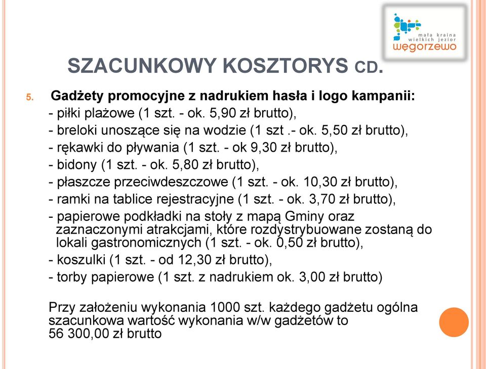 5,80 zł brutto), - płaszcze przeciwdeszczowe (1 szt. - ok.