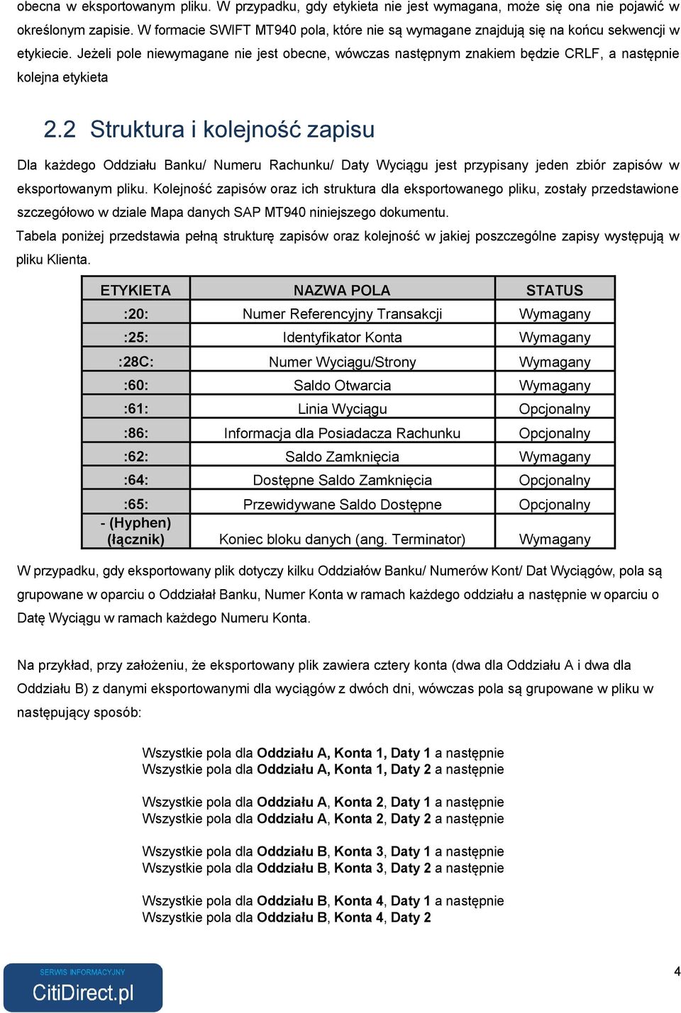Jeżeli pole niewymagane nie jest obecne, wówczas następnym znakiem będzie CRLF, a następnie kolejna etykieta 2.