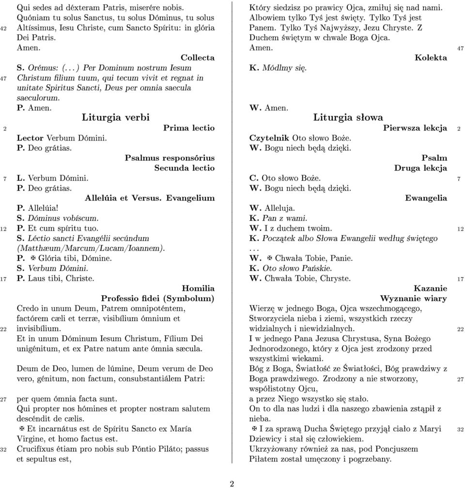 Orémus: (...) Per Dominum nostrum Iesum K. Módlmy si. 47 Christum lium tuum, qui tecum vivit et regnat in unitate Spiritus Sancti, Deus per omnia saecula saeculorum.