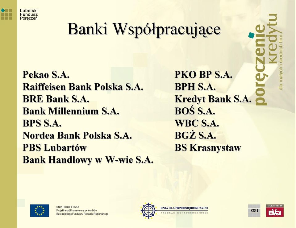 A. PKO BP S.A. BPH S.A. Kredyt Bank S.A. BOŚ S.A. WBC S.A. BGŻ S.
