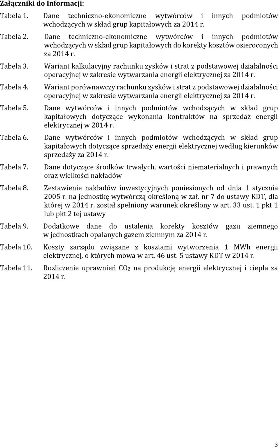 Wariant kalkulacyjny rachunku zysków i strat z podstawowej działalności operacyjnej w zakresie wytwarzania energii elektrycznej za 2014 r.