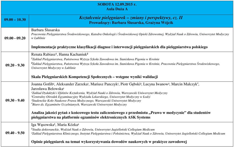 klasyfikacji diagnoz i interwencji pielęgniarskich dla pielęgniarstwa polskiego 09.20-9.30 Renata Rabiasz¹, Hanna Kachaniuk² ¹Zakład Pielęgniarstwa, Państwowa Wyższa Szkoła Zawodowa im.