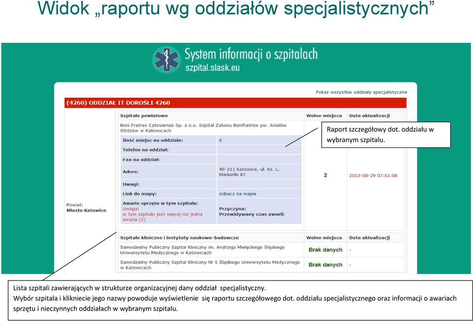 Lista szpitali zawierających w strukturze organizacyjnej dany oddział specjalistyczny.