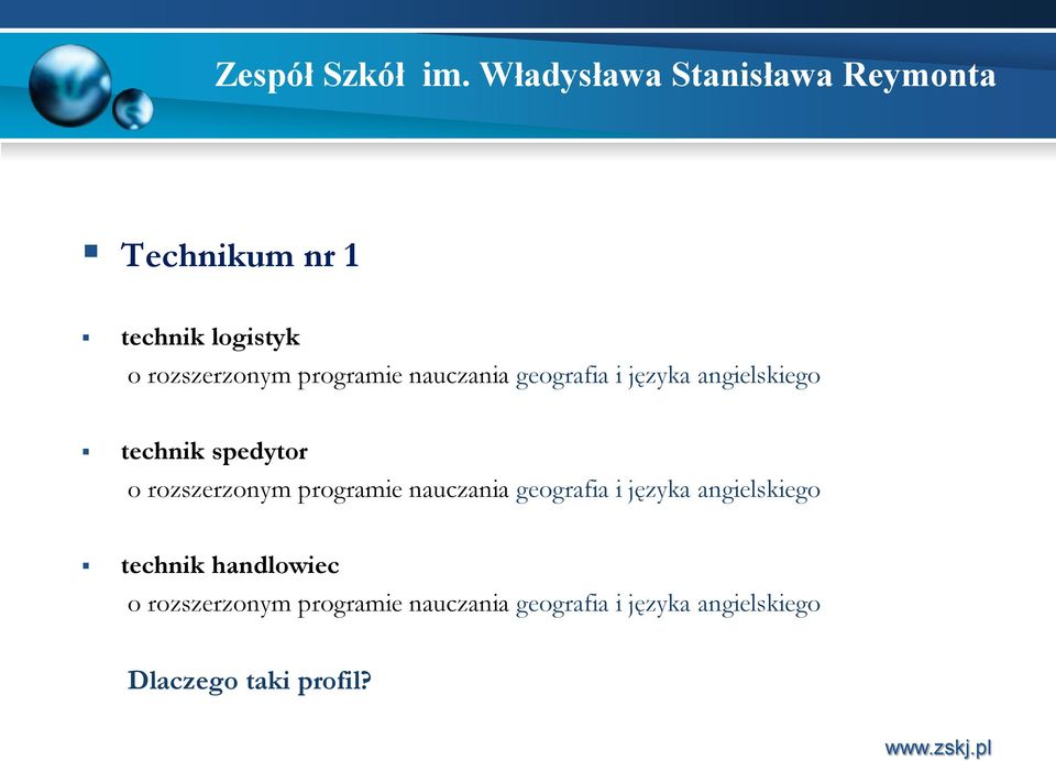 programie nauczania geografia i języka angielskiego technik handlowiec o