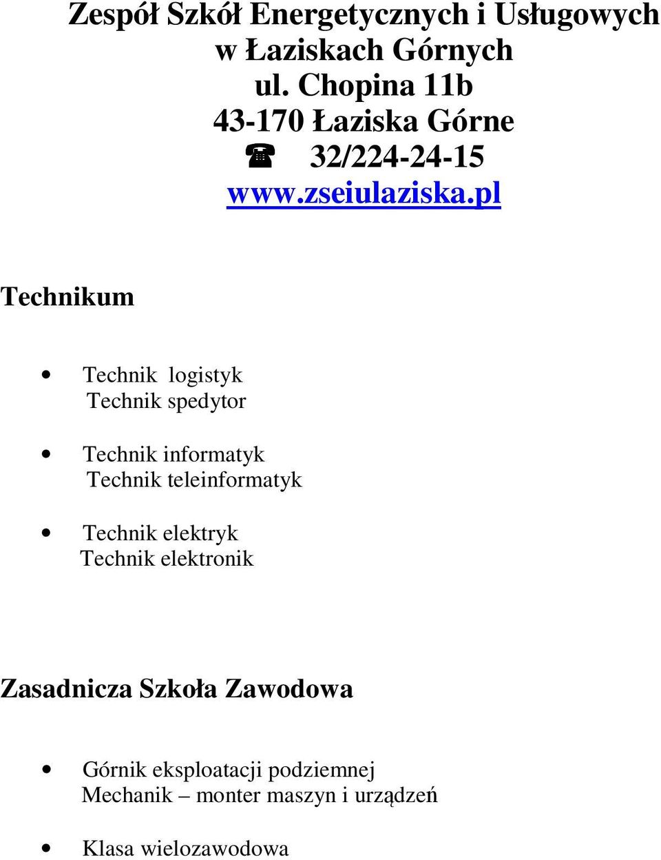 pl Technikum Technik logistyk Technik spedytor Technik informatyk Technik teleinformatyk