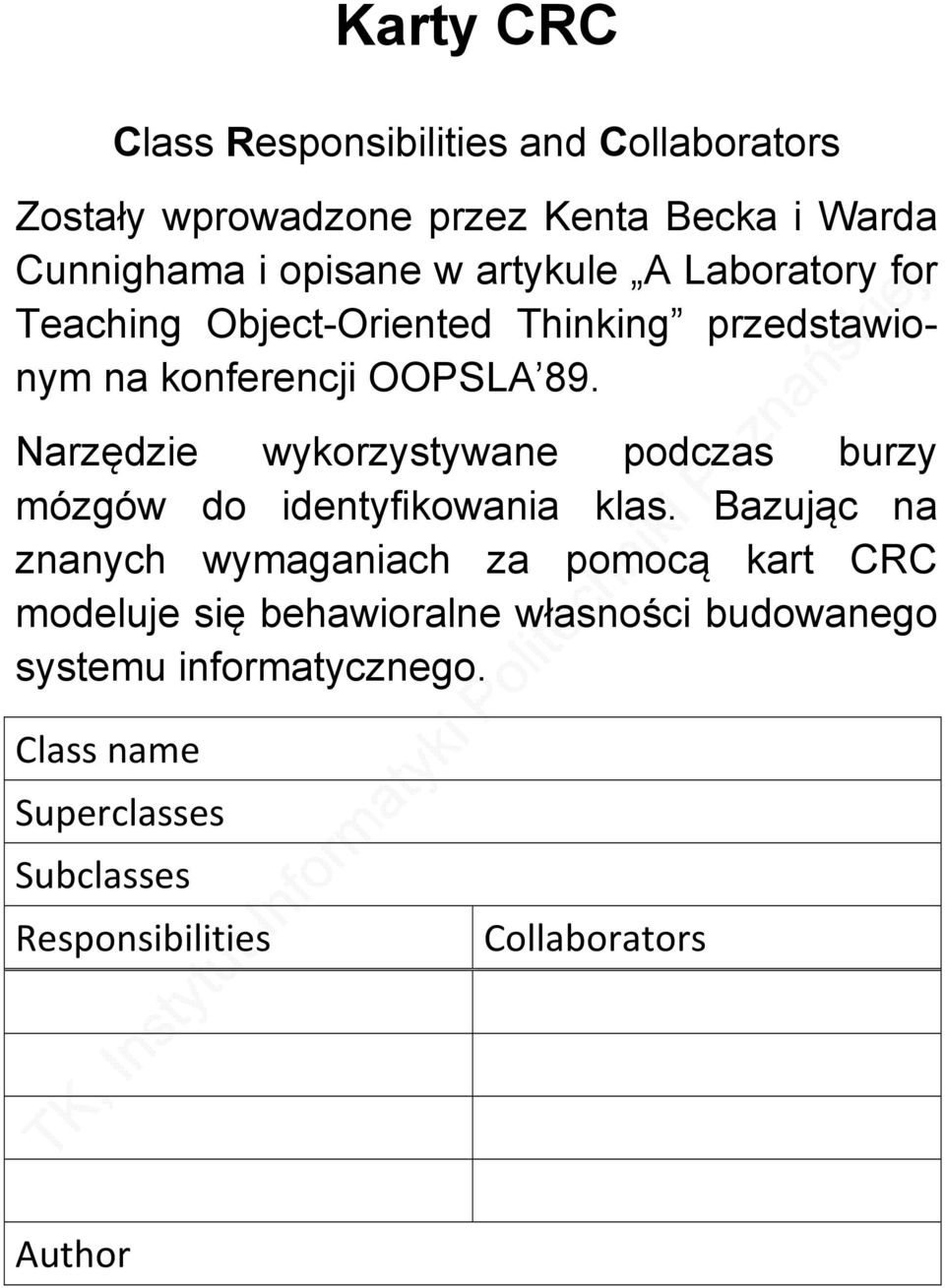 Narzędzie wykorzystywane podczas burzy mózgów do identyfikowania klas.