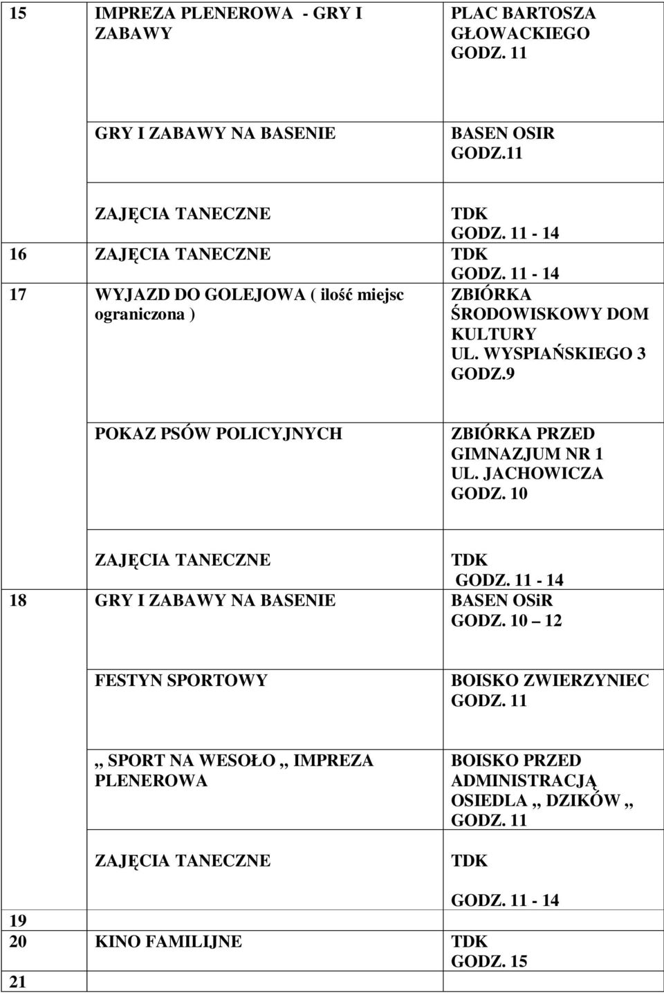 WYSPIAŃSKIEGO 3 GODZ.9 POKAZ PSÓW POLICYJNYCH PRZED GIMNAZJUM NR 1 UL.