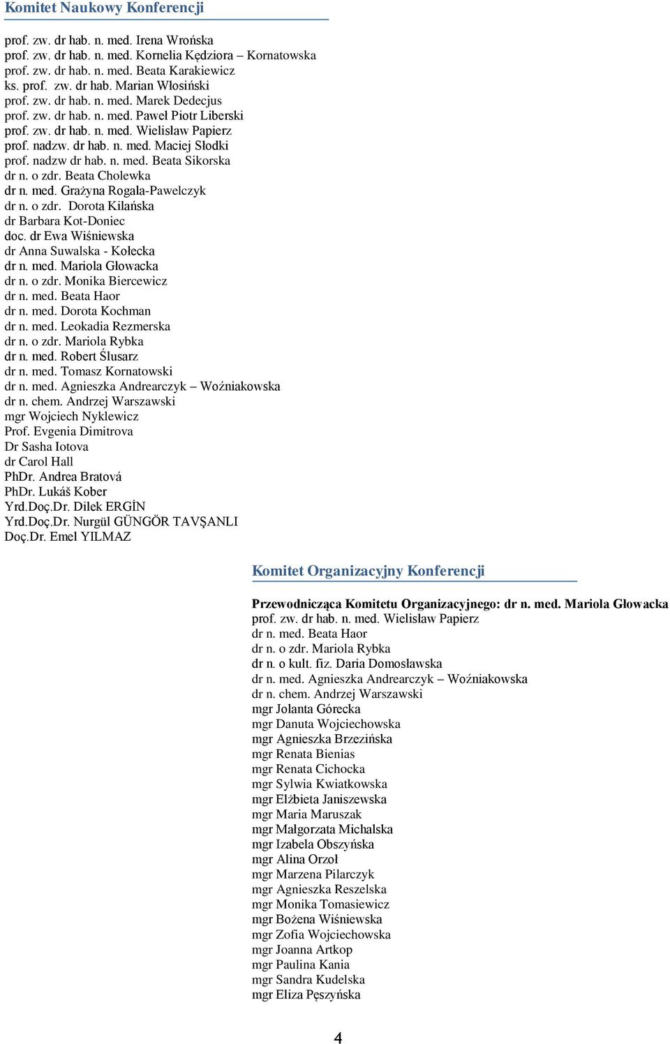 zdr. Beata Chlewka dr n. med. Grażyna Rgala-Pawelczyk dr n. zdr. Drta Kilańska dr Barbara Kt-Dniec dc. dr Ewa Wiśniewska dr Anna Suwalska - Kłecka dr n. med. Marila Głwacka dr n. zdr. Mnika Biercewicz dr n.