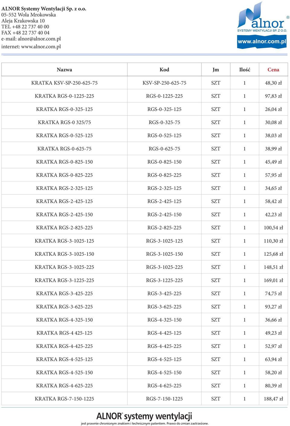 57,95 zł KRATKA RGS-2-325-125 RGS-2-325-125 SZT 1 34,65 zł KRATKA RGS-2-425-125 RGS-2-425-125 SZT 1 58,42 zł KRATKA RGS-2-425-150 RGS-2-425-150 SZT 1 42,23 zł KRATKA RGS-2-825-225 RGS-2-825-225 SZT 1