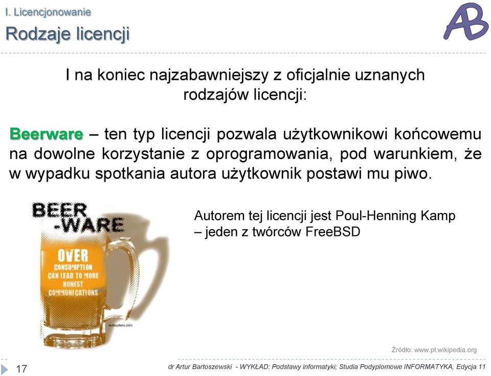 oprogramowania, pod warunkiem, że w wypadku spotkania autora użytkownik