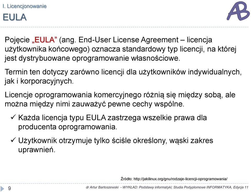 własnościowe. Termin ten dotyczy zarówno licencji dla użytkowników indywidualnych, jak i korporacyjnych.