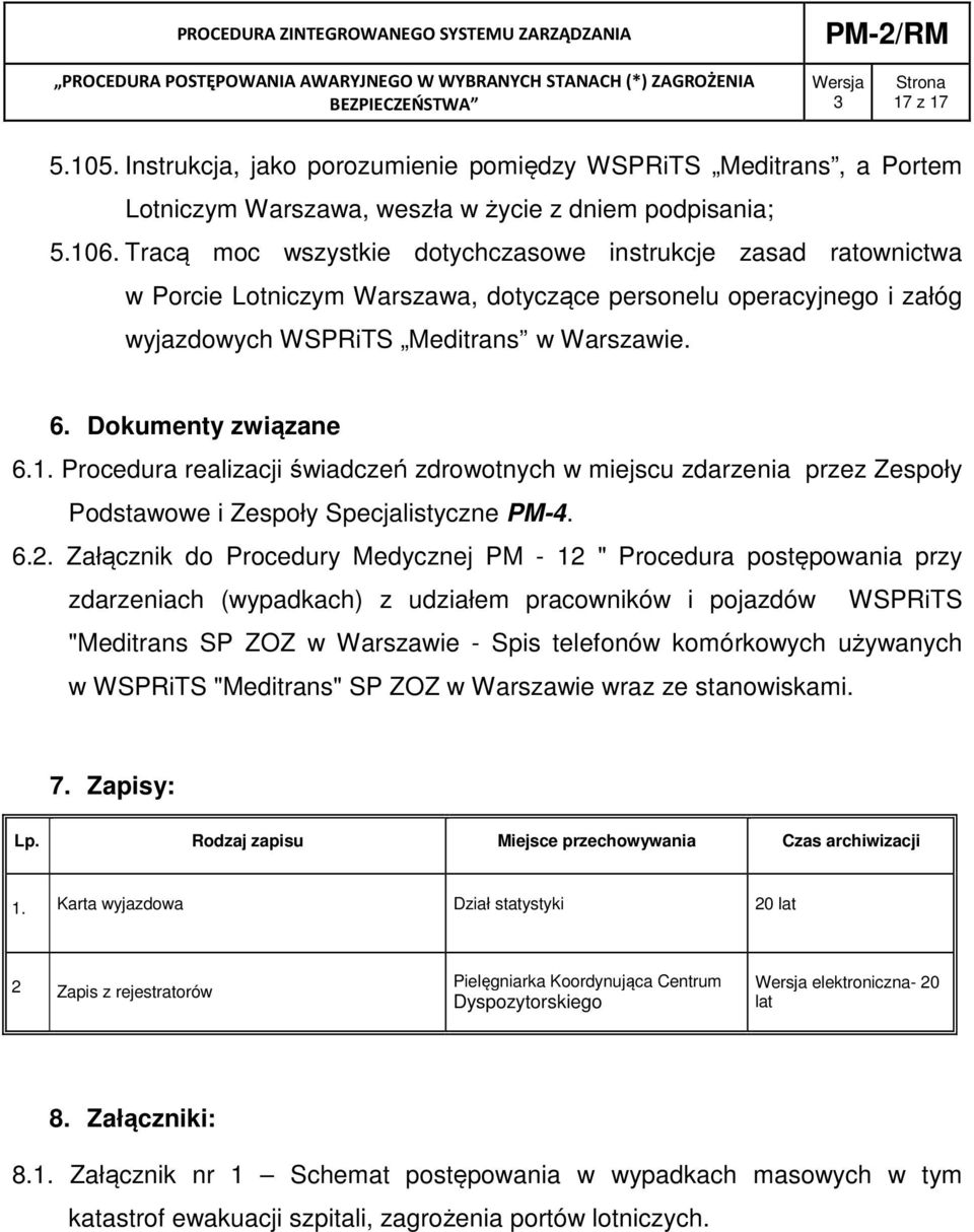 1. Procedura realizacji świadczeń zdrowotnych w miejscu zdarzenia przez Zespoły Podstawowe i Zespoły Specjalistyczne PM-4. 6.2.