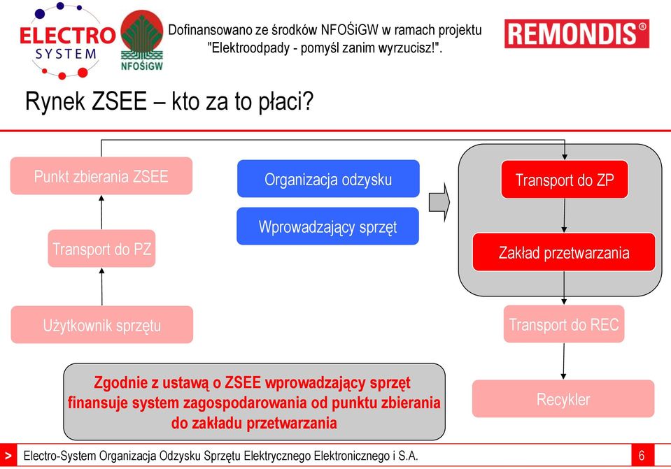 Wprowadzający sprzęt Zakład przetwarzania Użytkownik sprzętu Transport do REC