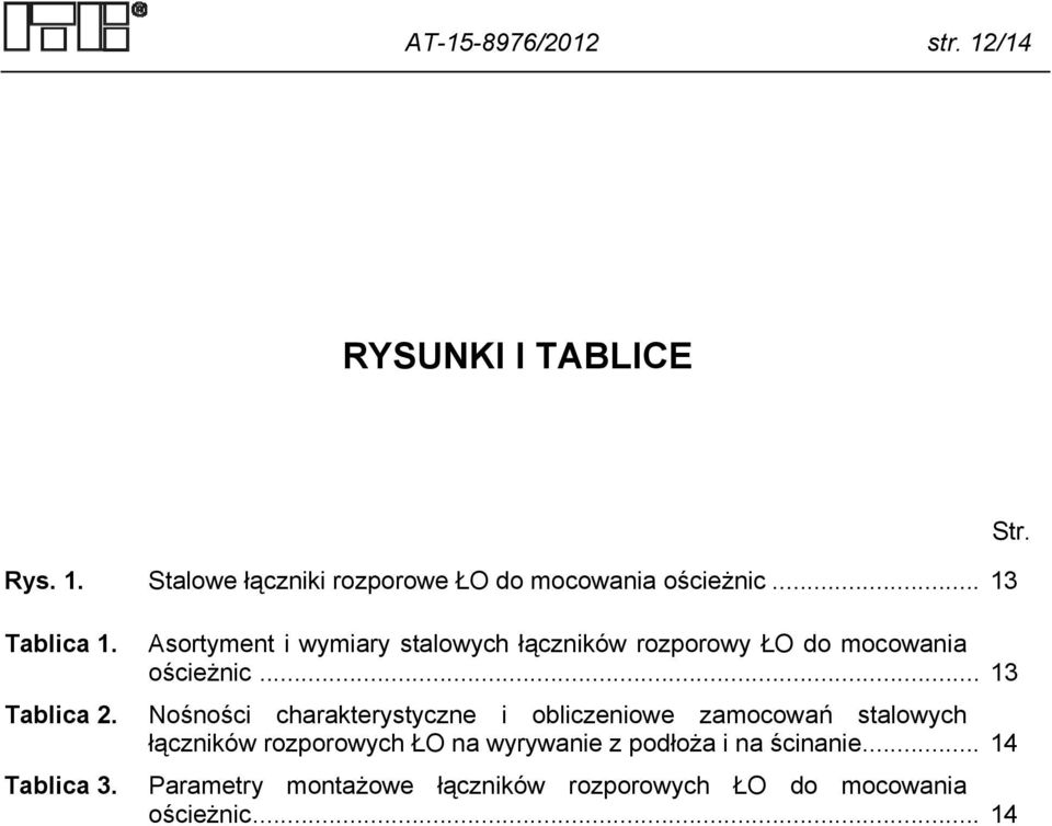 Nośności charakterystyczne i obliczeniowe zamocowań stalowych łączników rozporowych ŁO na wyrywanie z