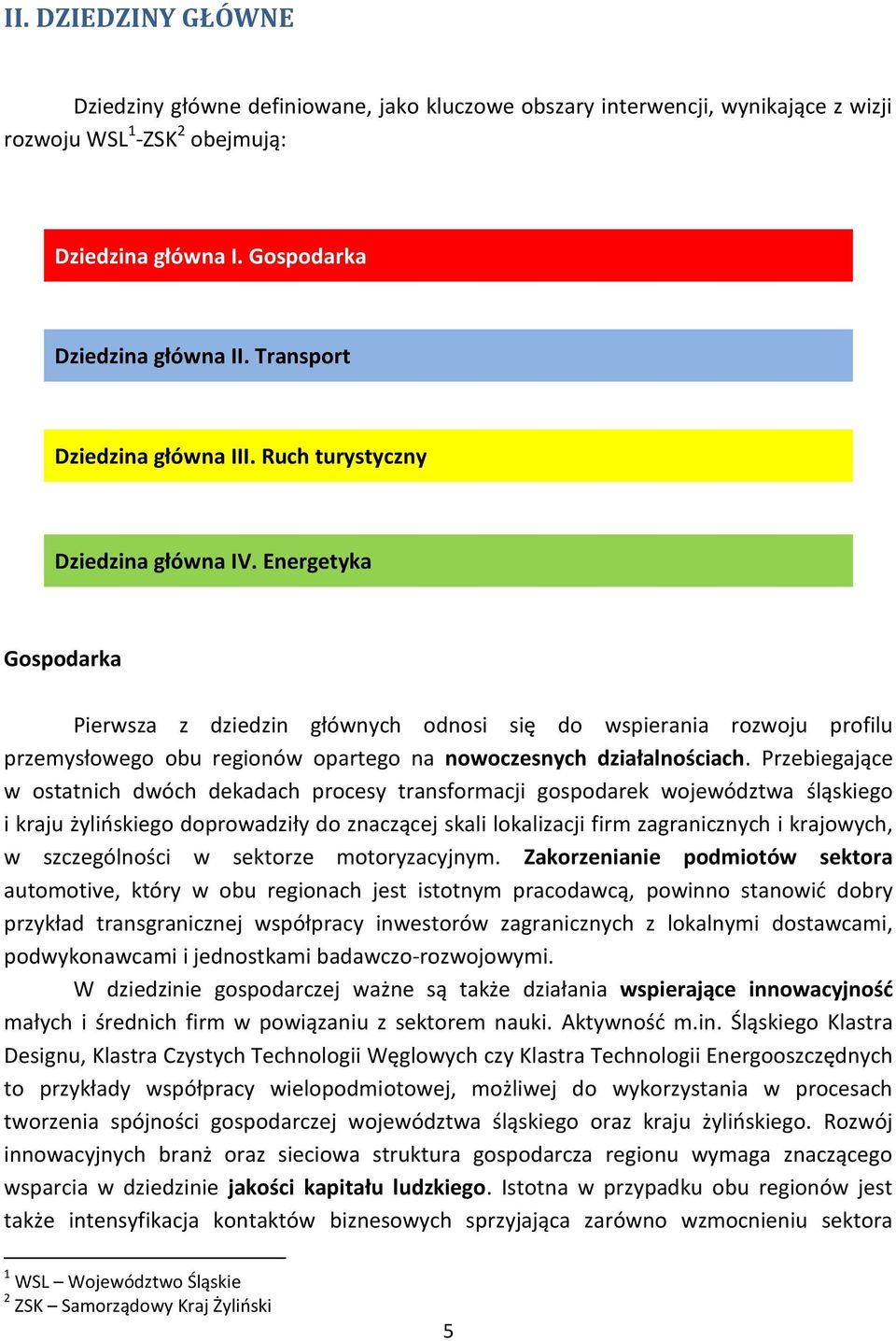 Energetyka Gospodarka Pierwsza z dziedzin głównych odnosi się do wspierania rozwoju profilu przemysłowego obu regionów opartego na nowoczesnych działalnościach.