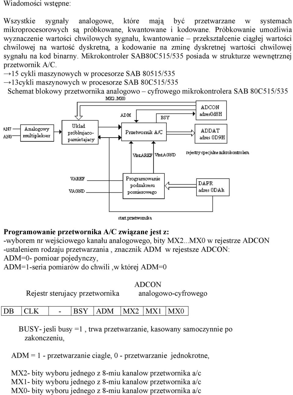 na kod binarny. Mikrokontroler SAB80C515/535 posiada w strukturze wewnętrznej przetwornik A/C.