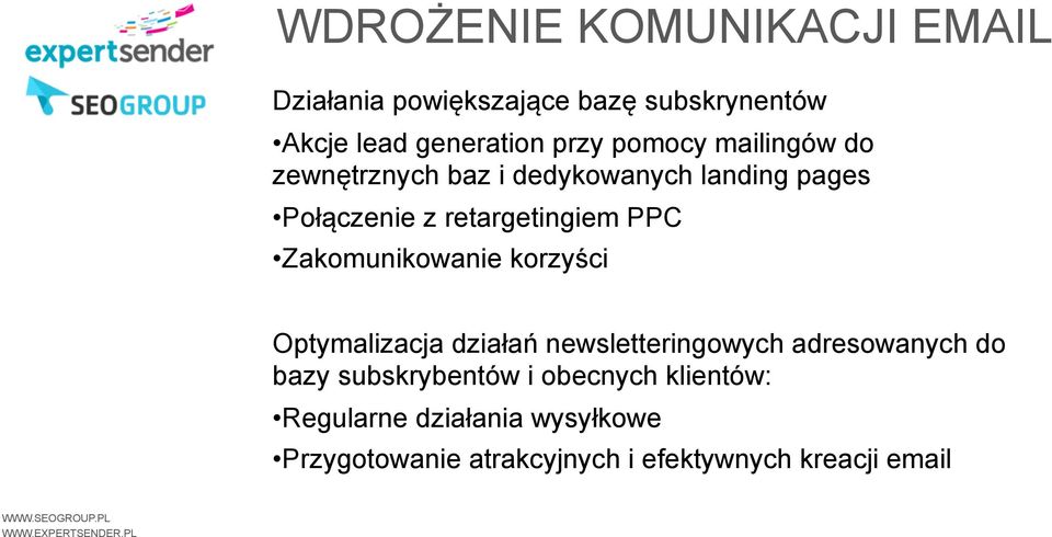 Zakomunikowanie korzyści Optymalizacja działań newsletteringowych adresowanych do bazy subskrybentów